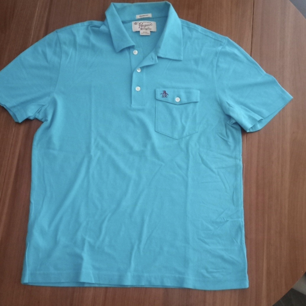 Original Penguin Mens Size S Blue Green Embroidered Pocket Logo